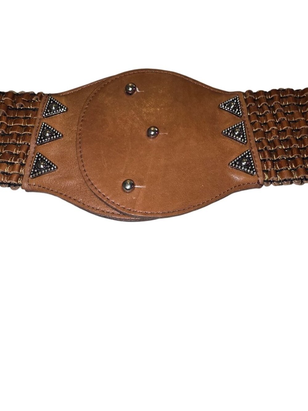 Woven Brown Faux Leather Wide Waist Belt Studded Snap Women Boho Fairy READ - Picture 2 of 8